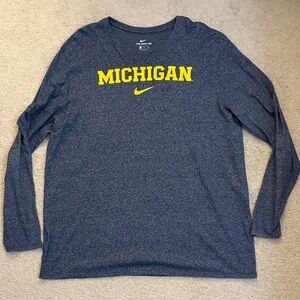 Men's Nike Michigan Long Sleeve Tee Size 3XL Heathered Navy Athletic Cut